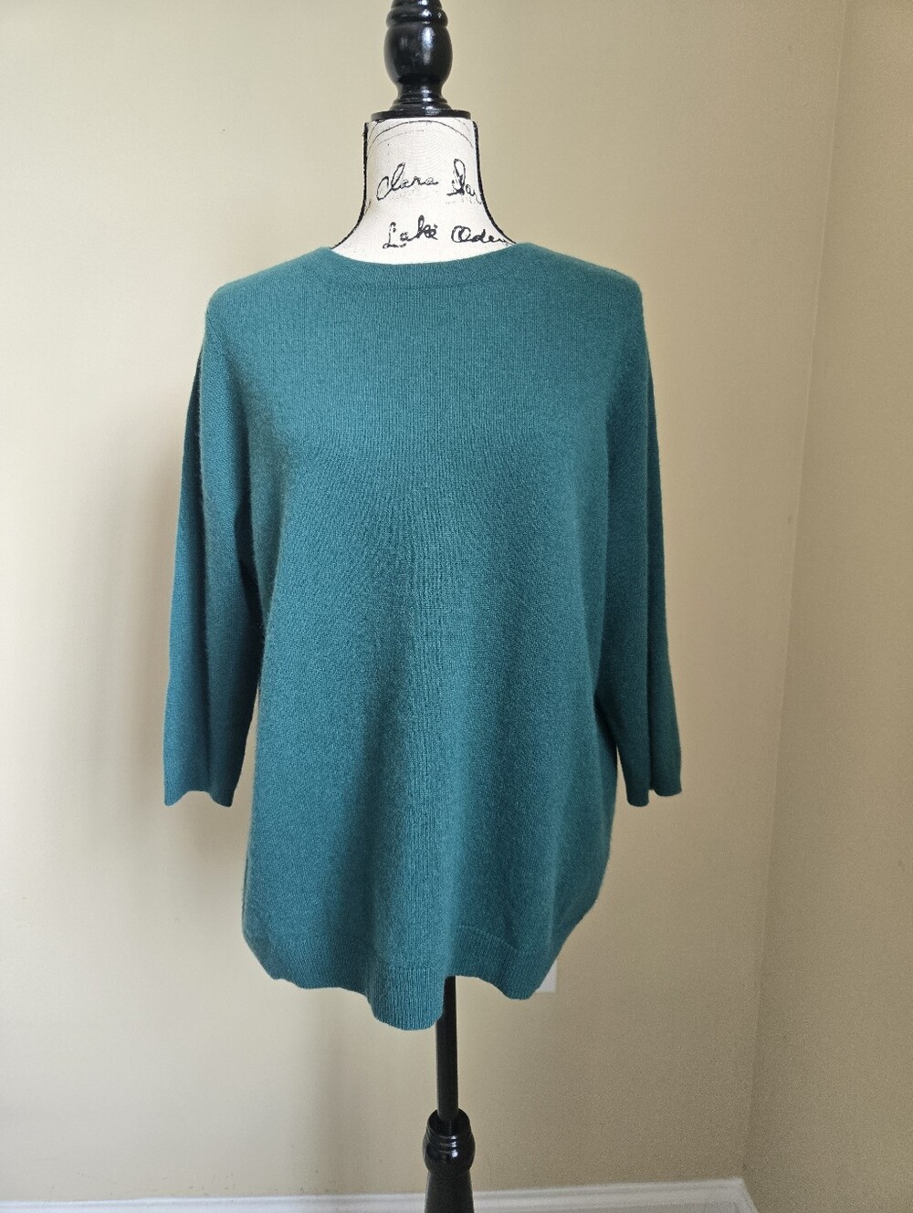 Talbots Cashmere Sweater Womens 2X Petite Green 3/4 Sleeve Lightweight Pullover